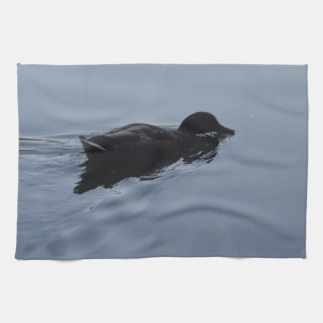 Swimming Duck in Lake, Nature Bird Wildlife Blue Kitchen Towel (Horizontal)