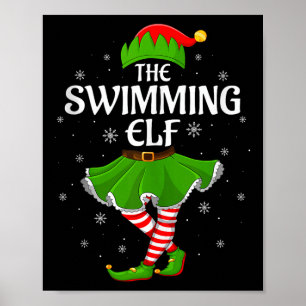 Swimming Elf Christmas Family Girls Women Elf Squa Poster