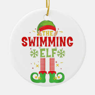 Swimming Elf Family Matching Group Christmas Party Ceramic Ornament