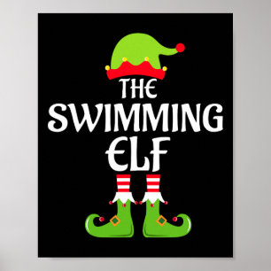 Swimming Elf Matching Family Group Christmas Party Poster
