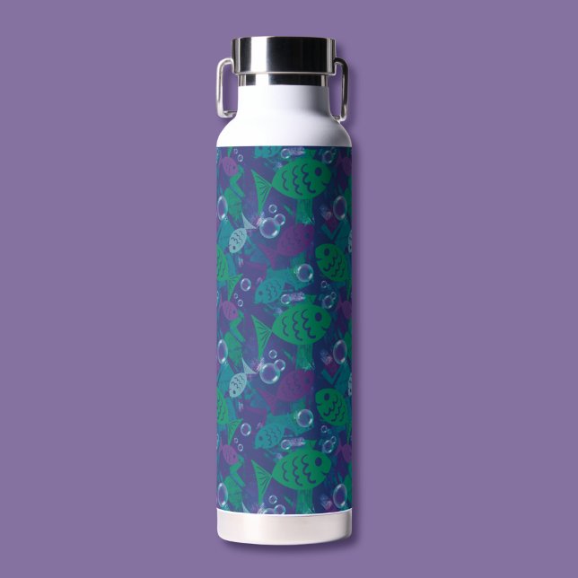 Swimming Fish and Bubbles Vibrant Reef Pattern Water Bottle (Creator Uploaded)