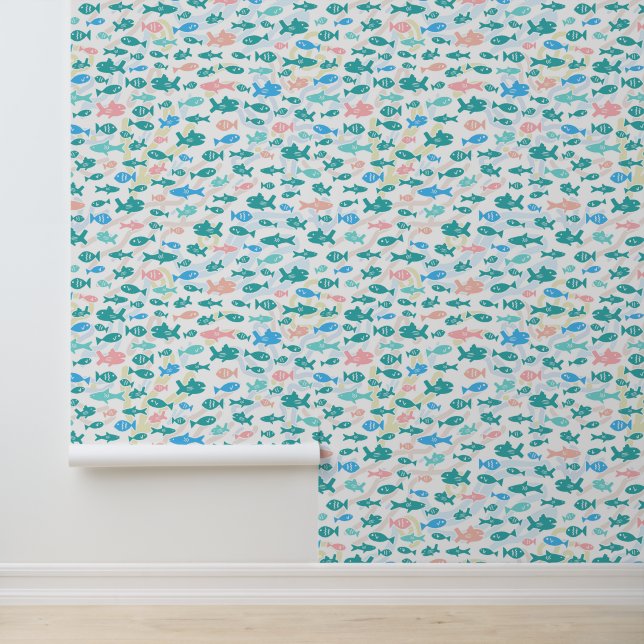 Swimming Fish Cute Nautical Coral Pattern Wallpaper (Application)