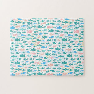 Swimming Fish Cute Nautical Pattern Challenging Jigsaw Puzzle