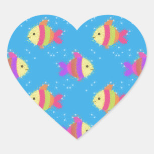 Swimming Fish Pattern Heart Sticker