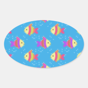 Swimming Fish Pattern Oval Sticker
