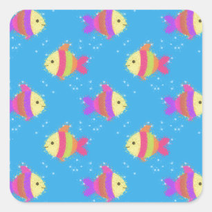 Swimming Fish Pattern Square Sticker