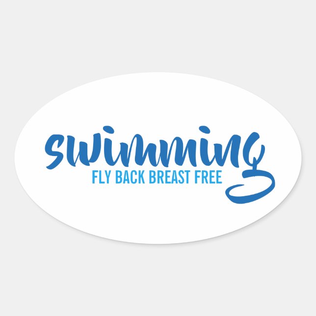 Swimming Fly Back Breast Free Typographic Text Oval Sticker (Front)