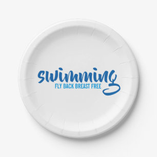 Swimming Fly Back Breast Free Typographic Text Paper Plate