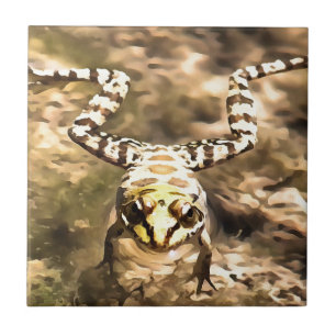 Swimming Frog Immersed In Clear River Water Painti Tile