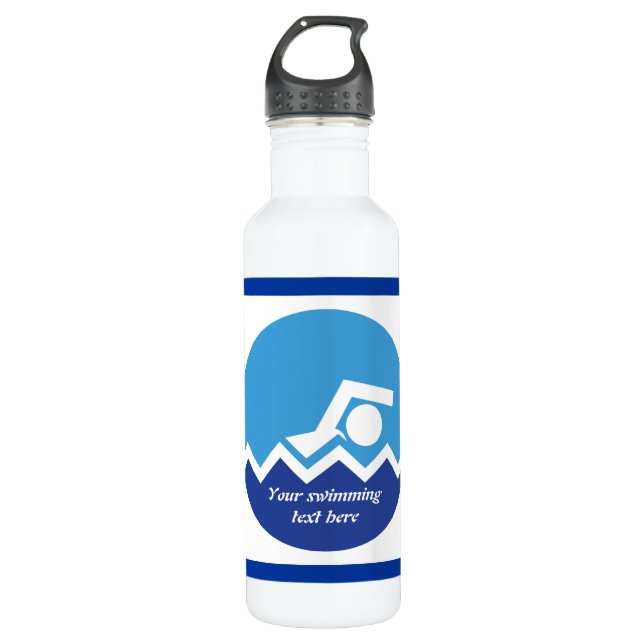 Swimming gifts, swimmer on a blue circle custom 710 ml water bottle (Front)