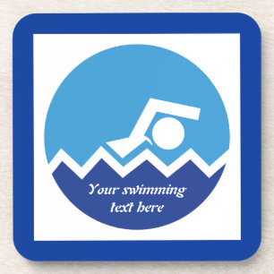 Swimming gifts, swimmer on a blue circle custom coaster