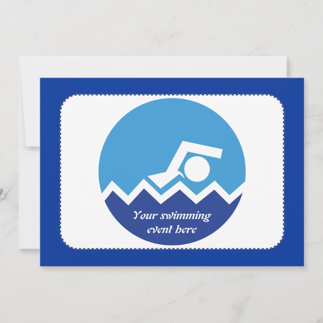 Swimming gifts, swimmer on a blue circle custom invitation (Front)