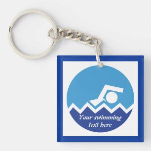 Swimming gifts, swimmer on a blue circle custom keychain