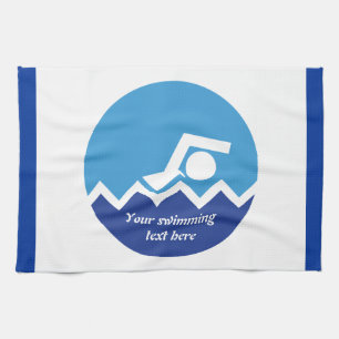 Swimming gifts, swimmer on a blue circle custom kitchen towel