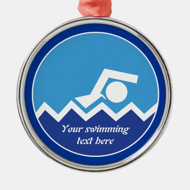 Swimming gifts, swimmer on a blue circle custom metal ornament (Front)