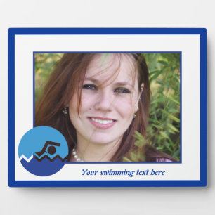 Swimming gifts, swimmer on a blue circle custom plaque