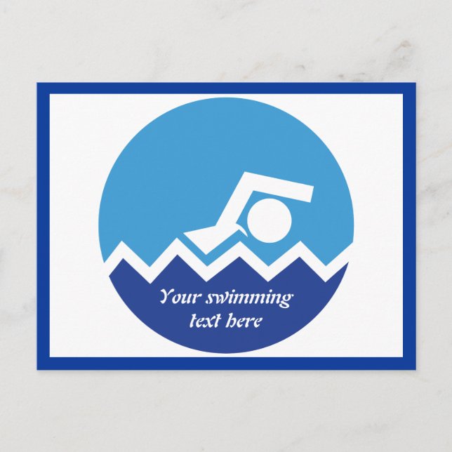 Swimming gifts, swimmer on a blue circle custom postcard (Front)