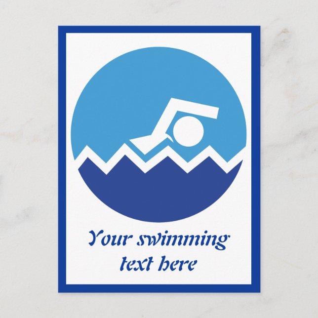 Swimming gifts, swimmer on a blue circle custom postcard (Front)