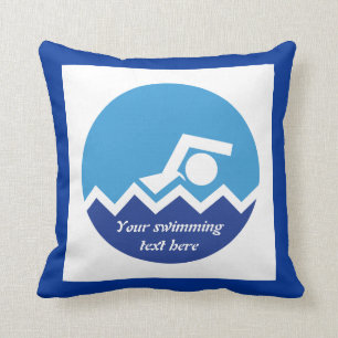 Swimming gifts, swimmer on a blue circle custom throw pillow