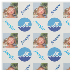 Swimming gifts, swimmer on a blue circle photo fabric