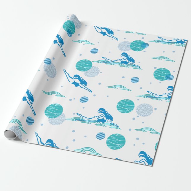 Swimming Girl in the water art pattern Wrapping Paper (Unrolled)