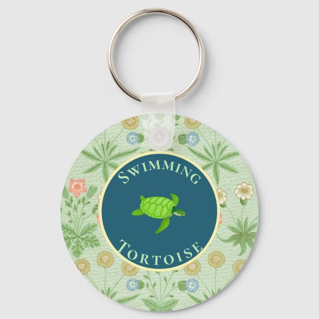 Swimming Green Tortoise Keychain (Front)