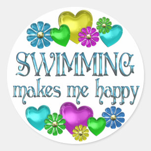 Swimming Happiness Classic Round Sticker