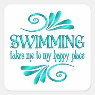 Swimming Happy Place Square Sticker