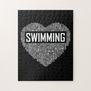 Swimming Heart Coach Swimmer Gift Swim Lover Gifts Jigsaw Puzzle