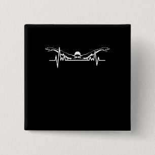 Swimming Heartbeat Swim Team Swimmer Women Girls 2 Inch Square Button