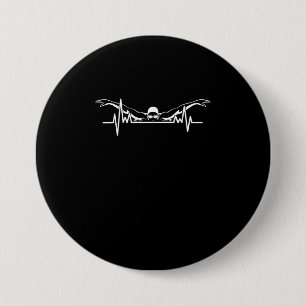 Swimming Heartbeat Swim Team Swimmer Women Girls 3 Inch Round Button