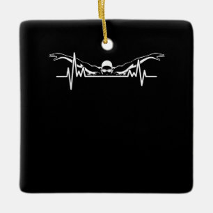 Swimming Heartbeat Swim Team Swimmer Women Girls Ceramic Ornament
