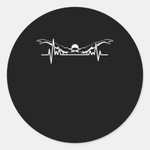 Swimming Heartbeat Swim Team  Swimmer Women Girls Classic Round Sticker