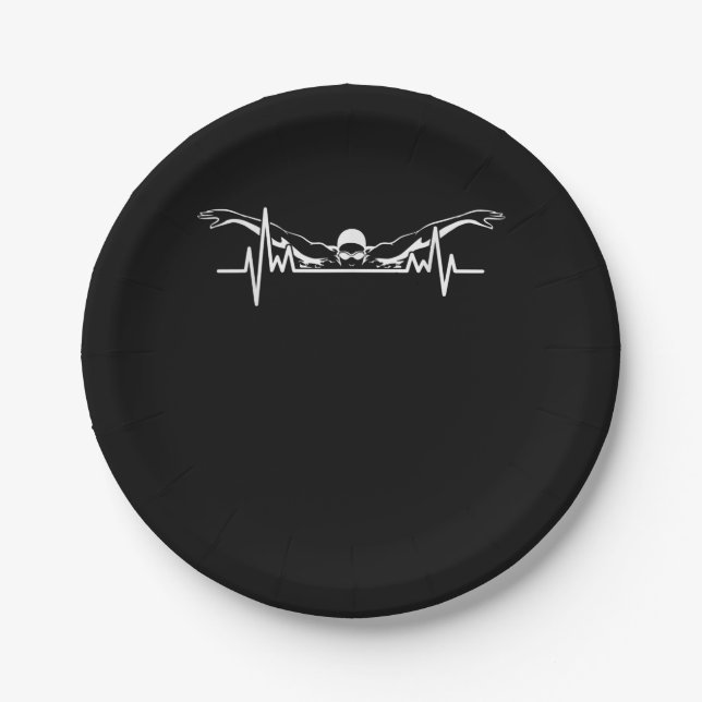 Swimming Heartbeat Swim Team Swimmer Women Girls Paper Plate (Front)