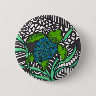 Swimming Honu sea turtle with seaweed Button