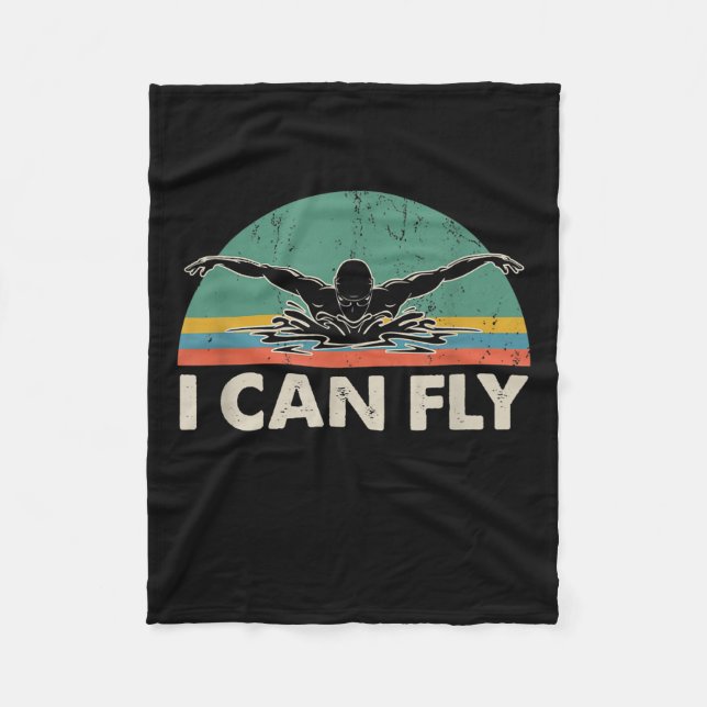Swimming I Can Fly Funny Swimming Gifts Fleece Blanket (Front)
