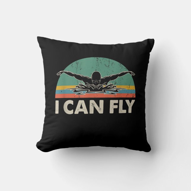Swimming I Can Fly Funny Swimming Gifts Throw Pillow (Front)