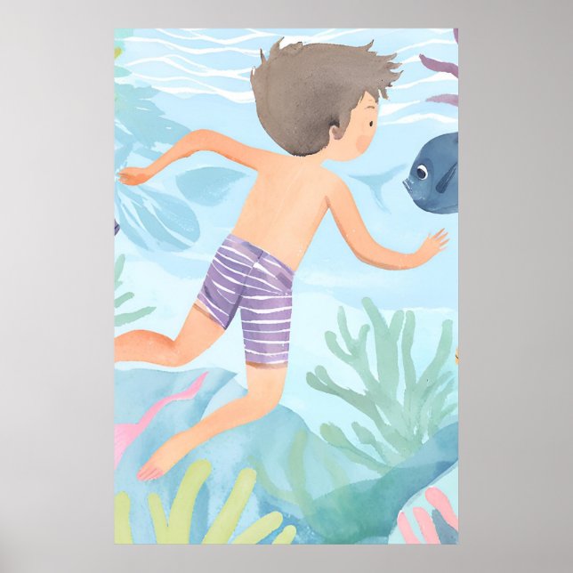 Swimming in a warm coral reef poster (Front)