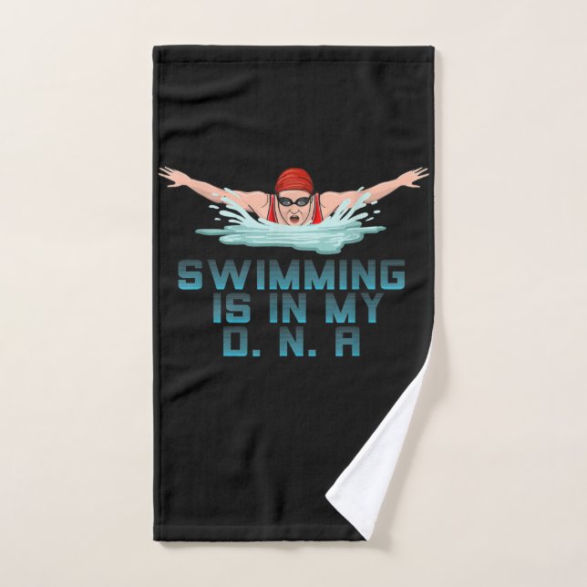 Swimming Is My DNA Swimming Lover Funny Swimmer Hand Towel (Hand Towel)