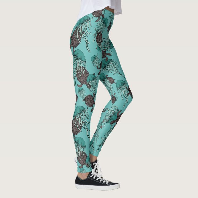 Swimming Jellyfish & Sea Turtles Women's Leggings (Right)