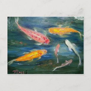 Swimming Koi Fish Art Postcard