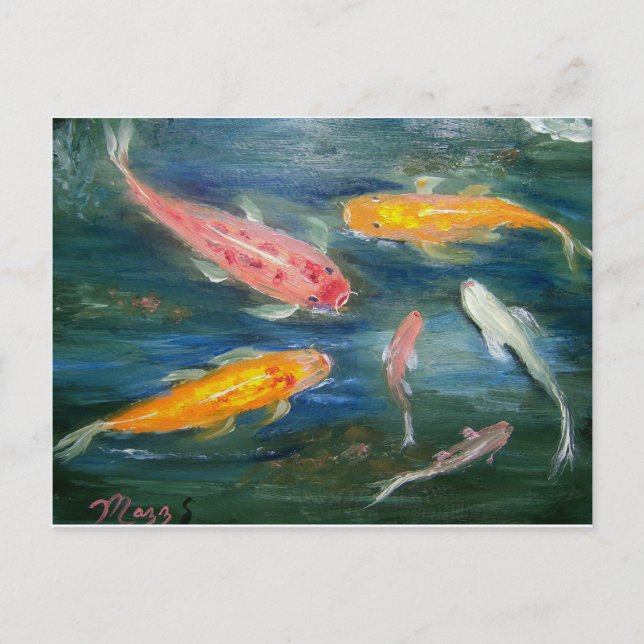 Swimming Koi Fish Art Postcard (Front)