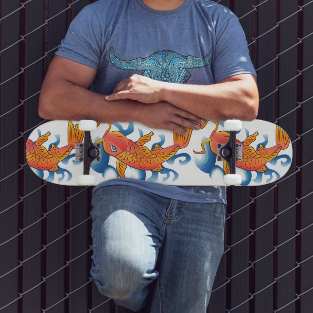 Swimming Koi Fish Illustration Skateboard (Outdoor 3)