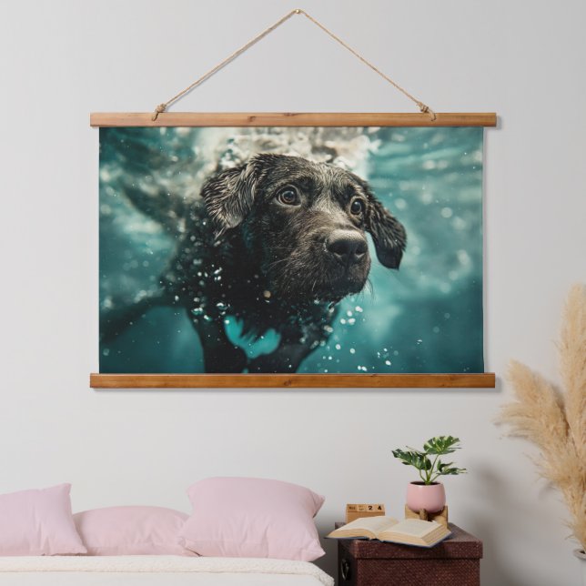 Swimming Labrador Puppy Underwater Design Hanging Tapestry (Bedroom)