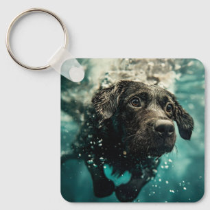Swimming Labrador Puppy Underwater Design Keychain