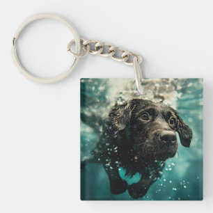 Swimming Labrador Puppy Underwater Design Keychain