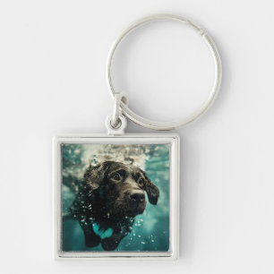 Swimming Labrador Puppy Underwater Design Keychain