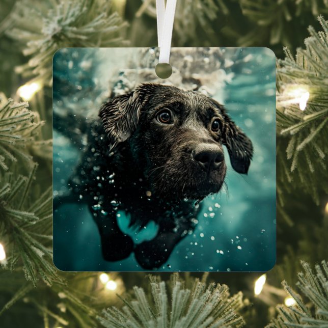 Swimming Labrador Puppy Underwater Design Metal Ornament (Insitu)