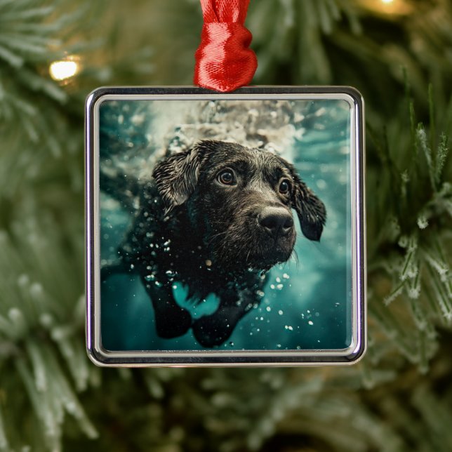 Swimming Labrador Puppy Underwater Design Metal Ornament (Tree)