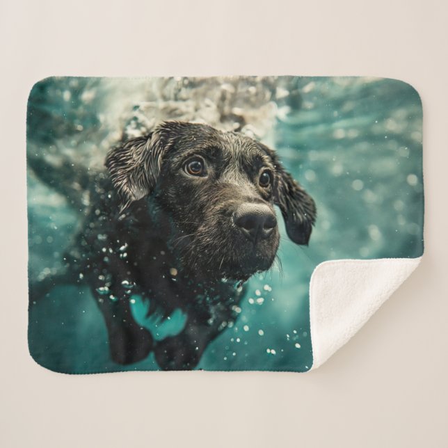 Swimming Labrador Puppy Underwater Design Sherpa Blanket (Front (Horizontal))